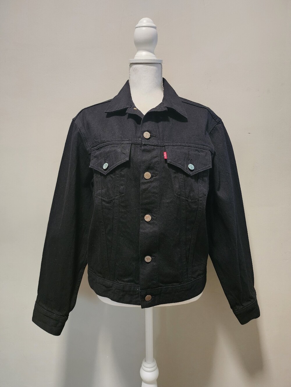 Betty Smith Japanese Custom Black Denim Jean Jacket Large
